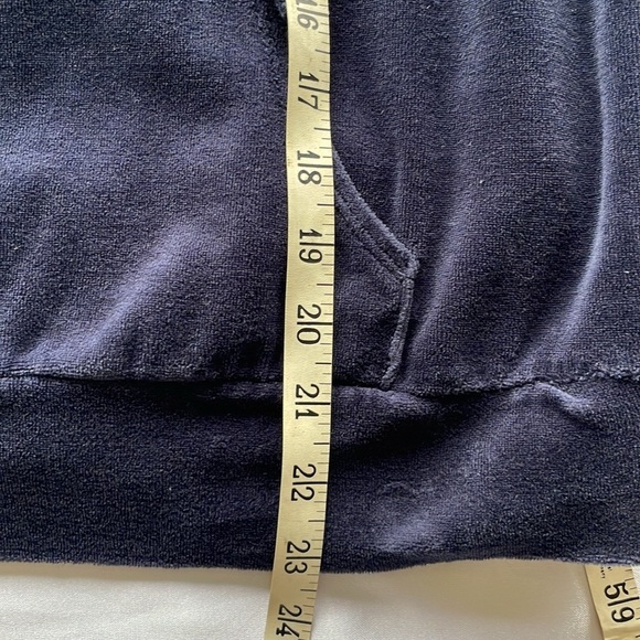 AMBIANCE Navy Dark Blue Velour Kangaroo Pocket Hoodie Pullover Size Med - Picture 6 of 8